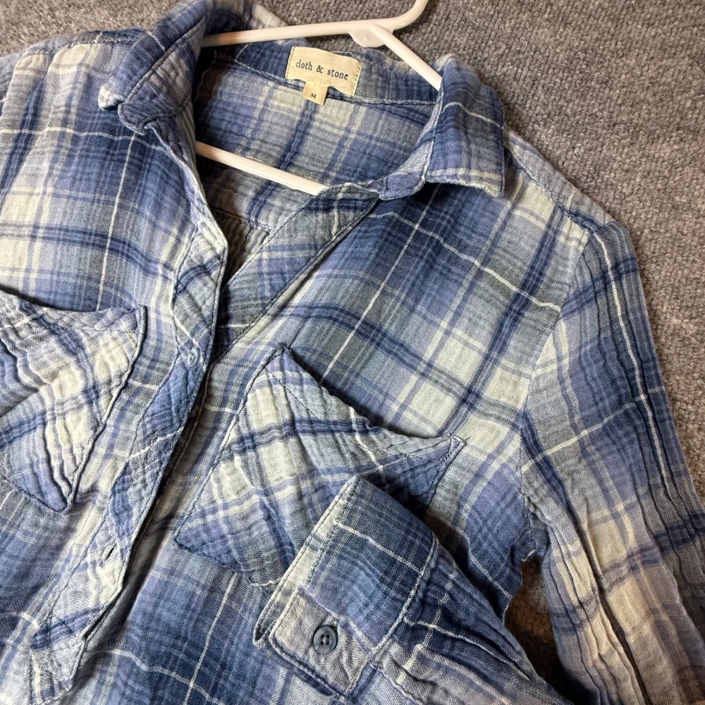 Cloth & Stone Blue Plaid Cotton Tunic Shirt C2777-655 Womens Medium
